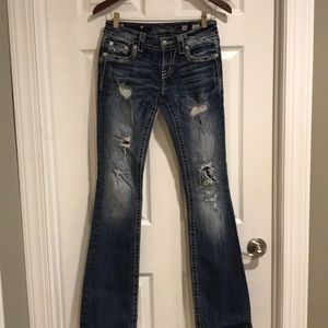 Distressed Miss Me Jeans. Size 26, 35” inseam